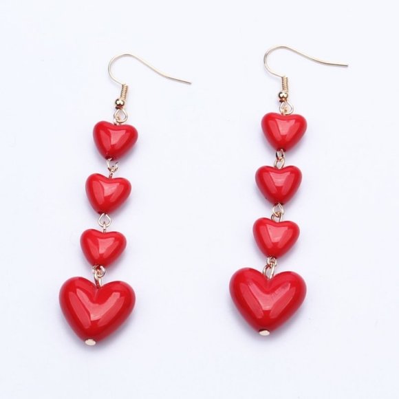 Lovely Heart Pendant Long Tassel Earrings Red Peach Heart Drop Earrings … - Picture 4 of 6